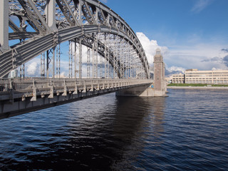 View of Bolsheokhtinsky bridge. Peter The Great Bridge.