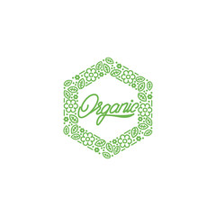 Organic product badge with line ornament.