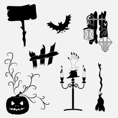 Set of vector flat design Halloween Black simple icons