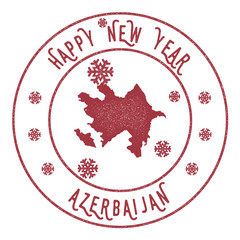 Retro Happy New Year Azerbaijan Stamp. Stylised rubber stamp with county map and Happy New Year text, vector illustration.