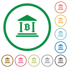 Bitcoin bank flat icons with outlines