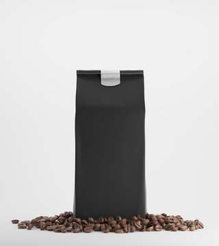 Fototapeta Czarna paczka kawy przeciw białemu tłu