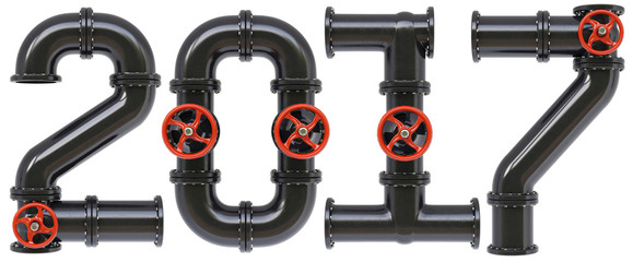 new 2017 year from oil pipes. Isolated on white background. 3D illustration.