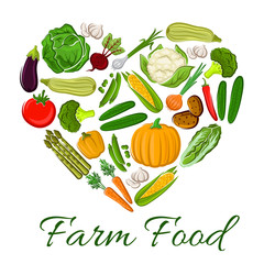 Farm Food vegetables icons in heart shape