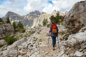 tourist girl at the Dolomites