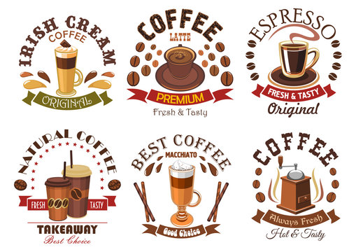 Coffee icons for cafe signboard emblem