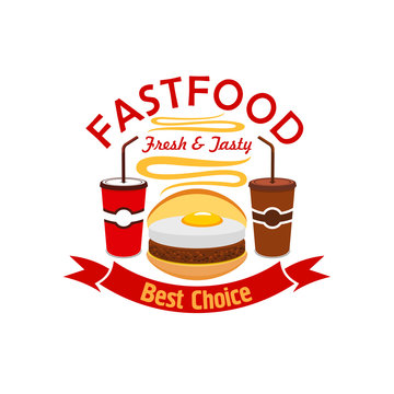 Hamburger fast food with fried egg emblem