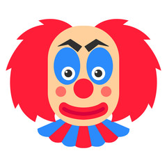 Clown smile vector cartoon with red hair and blue makeup.