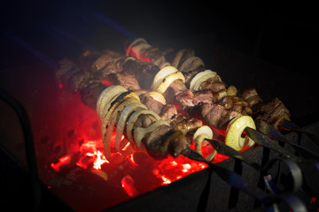 Shish kebab on live coals