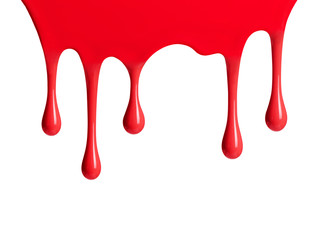 Red paint dripping isolated over white background