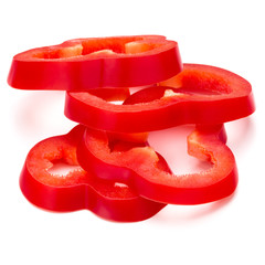 Red sweet bell pepper slices isolated on white background cutout