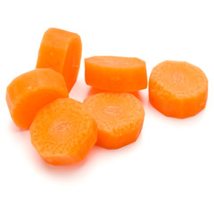 Chopped carrot slices isolated on white background cutout