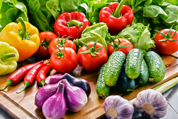 Composition with variety of fresh organic vegetables