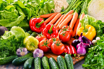 Composition with variety of fresh organic vegetables