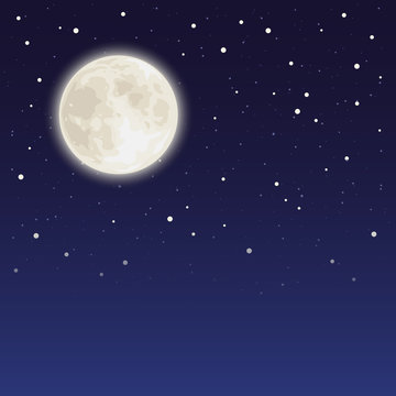 Vector background with full moon and stars in a night sky.