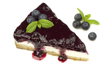 Blueberry cheesecake - ( Manhattan style ) isolated on white background