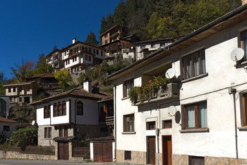 Panoramic view with old houses  in town of Shiroka Laka, Smolyan Region, Bulgaria