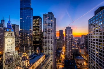 Photo sur Aluminium Chicago Coucher de soleil sur la ville de Chicago