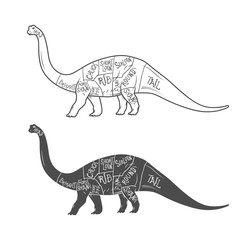 Dinosaurs illustration with cut scheme on white background. Vector