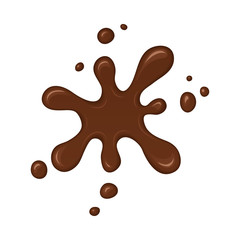 Vector illustration - melted chocolate drips and flowing. Abstract brown splash liquid. Banner in cartoon style. Stain shape isolated on white background