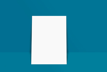 White paper card on blue background, for your design and template. Mock-up postcard and cover. White paper card on grey and color background, for your design and template. Three-dimensional rendering