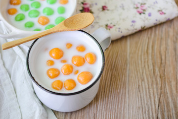 Thai Dessert , Colorful rice drumpling in Coconut Milk, Tapioca