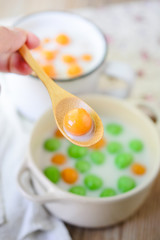 Thai Dessert , Colorful rice drumpling in Coconut Milk, Tapioca