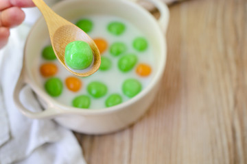 Thai Dessert , Colorful rice drumpling in Coconut Milk, Tapioca