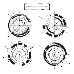 vector icon set of 4 circular hud elements interactive isolated design