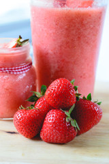 Close Up Strawberry Slush on cutting board, Close Up Summer Drin