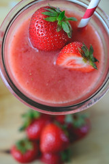Close Up Strawberry Slush on cutting board, Close Up Summer Drin