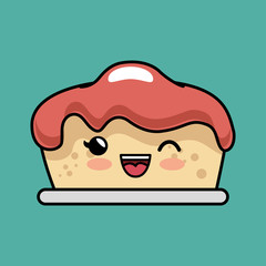 kawaii cake dessert tasty pink cream vector illustration eps 10