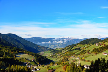 View of Funes valley in autumn