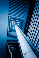 Glass roof of modern building in blue tone.