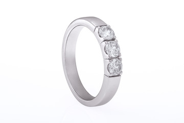 White gold wedding, engagement ring with diamonds