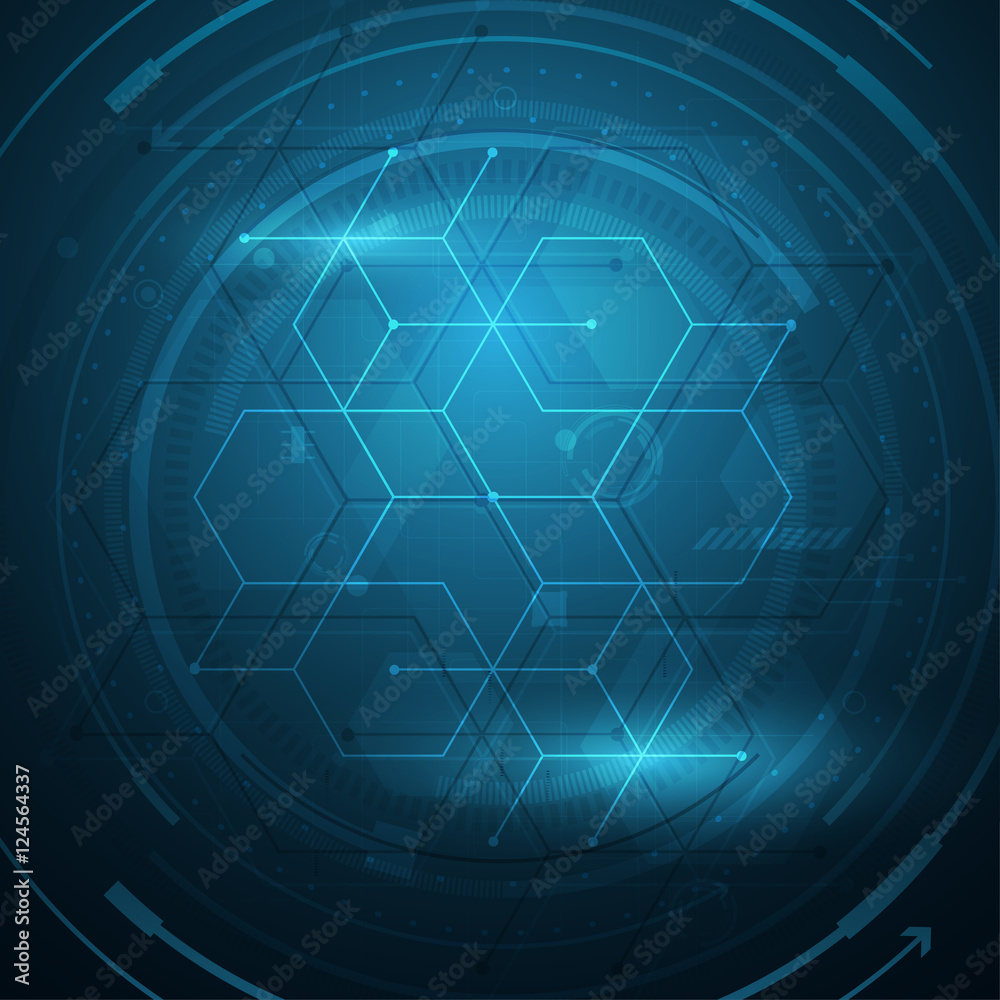 Poster vector tech background hexagon cube circular pattern design