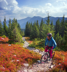 Fototapeta na wymiar cyclist in the autumn mountains