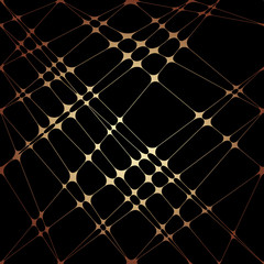 Vector seamless Linear geometric background with smoothed intersections. Golden lines on a black background.pattern. Abstract geometric texture. 