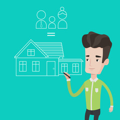 Young man drawing his family house.