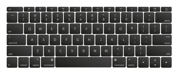 Computer keyboard button layout template with letters.