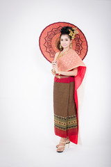 Asian woman wearing typical Thai dress.