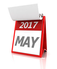 2017 May calendar, 3d render, white background