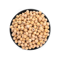 Dried soybean on glass cup isolated on a white background