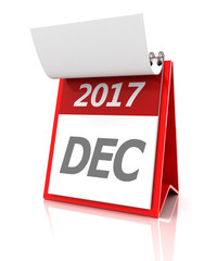 2017 December calendar, 3d render, white background