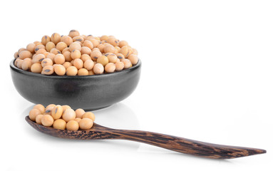 Macro shot of soybeans isolate on white background.