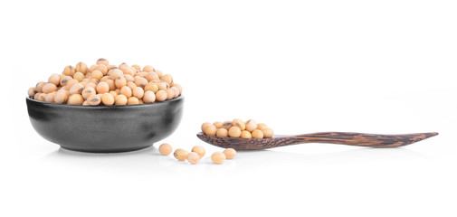 Macro shot of soybeans isolate on white background.