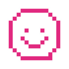 Obraz premium pink pixel happy face emoticon icon over white background. vector illustration