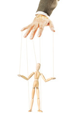 One person controls the other like a puppet. Concept of manipulation and dependence