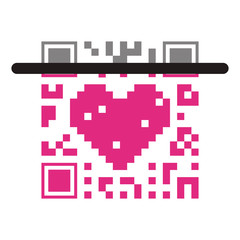 Scan pink QR code heart shape over white background. vector illustration