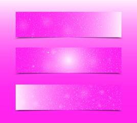Horizontal Pink Rectangle Banners. Snow, Winter.